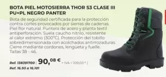 Oferta de Panter - Bota Piel Motosierra Thor S3 Clase Iii Pu+Pl Negro por 90,08€ en Coferdroza