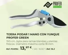 Oferta de Profer Green - Tijera Podar 1 Mano Con Yunque por 13,97€ en Coferdroza