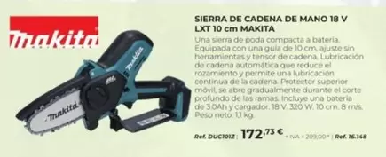 Oferta de Makita - Sierra De Cadena De Mano 18 V LXT 10 Cm por 172,73€ en Coferdroza