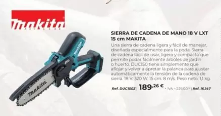 Oferta de Makita - Sierra De Cadena De Mano 18 V LXT por 189,26€ en Coferdroza