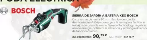 Oferta de Bosch - Sierra De Jardín A Batería Keo por 98,35€ en Coferdroza