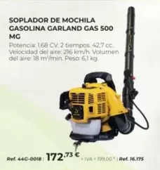 Oferta de Garland - Soplador De Mochila Gasolina Gas 500 MG por 172,73€ en Coferdroza