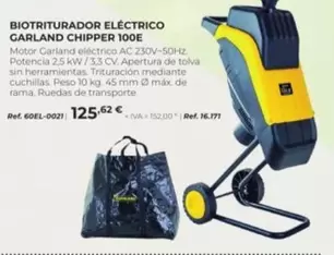 Oferta de Garland - Biotriturador Eléctrico Chipper 100E por 125,62€ en Coferdroza