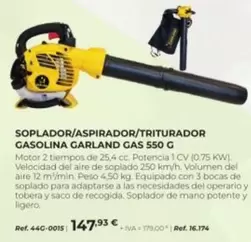 Oferta de Garland - Soplador/Aspirador/Triturador Gas 550 G por 147,93€ en Coferdroza