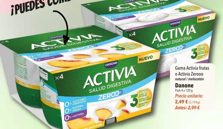 Oferta de Danone - Gama Activia Frutas O Activia Zeropo por 2,49€ en SPAR