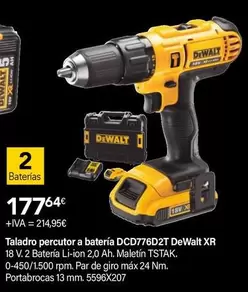 Oferta de Dewalt - Taladro Percutor A Bateria DCD776D2T  XR por 177,64€ en Cadena88