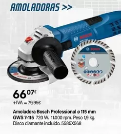 Oferta de Bosch - Amoladora Professional Ø 115 Mm GWS 7-115 720 W por 66,07€ en Cadena88