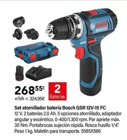 Oferta de Bosch - Set Atornillador Batería GSR 12V-15 FC por 268,55€ en Cadena88