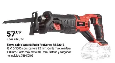 Oferta de Ratio - Sierras Sable Batería Proseries RSS20-B por 57,81€ en Cadena88