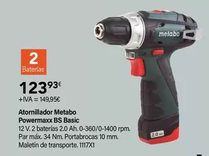 Oferta de Metabo - Atornillador Powermax BS Basic por 123,93€ en Cadena88