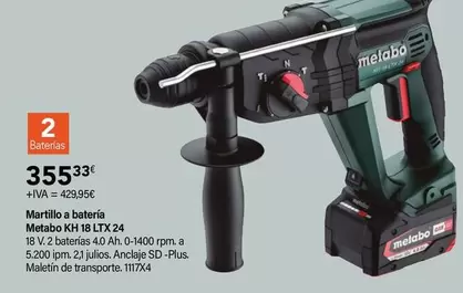 Oferta de Metabo - Martillo A Batería  KH 18 LTX 24 por 355,33€ en Cadena88