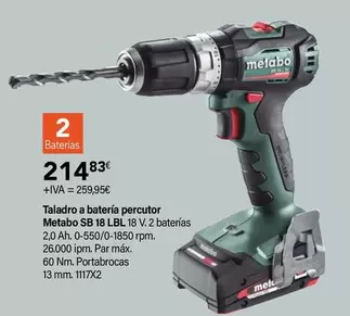 Oferta de Metabo - Taladro A Batería Percutor SB 18 LBL por 214,83€ en Cadena88