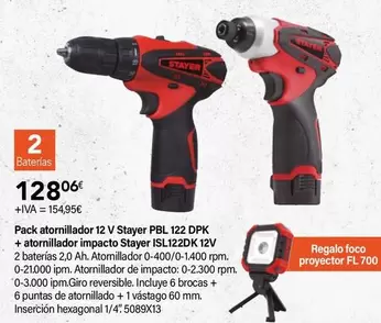 Oferta de Stayer - Pack Atornillador 12 V PBL 122 DPK + Atornillador Impacto  ISLI22DK 12V por 128,06€ en Cadena88