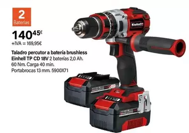 Oferta de Einhell - Taladro Percutor A Batería Brushless TP CD 18V por 140,45€ en Cadena88