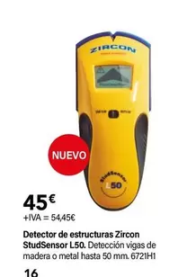 Oferta de Zircon - Detector De Estructuras Studsensor L50 por 45€ en Cadena88