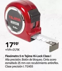 Oferta de Tajima - Flexómetro 5 M Hi-Lock Class I por 17,98€ en Cadena88