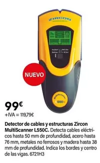 Oferta de Zircon - Detector De Cables Y Estructuras Multiscanner L550C por 99€ en Cadena88