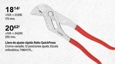 Oferta de Ratio - Llave De Ajuste Rápido QuickPress por 18,14€ en Cadena88