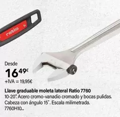 Oferta de Ratio - Llave Graduable Moleta Lateral 7760 por 16,49€ en Cadena88