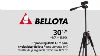 Oferta de Bellota - Tripode Regulable 1.5m Para Niveles Laser por 30,17€ en Cadena88