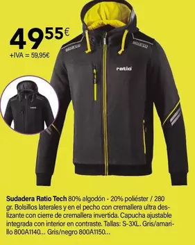 Oferta de Ratio - Sudadera Tech 80% Algodón por 49,55€ en Cadena88