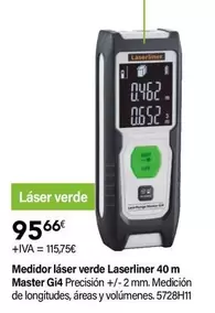 Oferta de Laserliner - Medidor Láser Verde 40 M Master Gi4 por 95,66€ en Cadena88