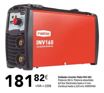 Oferta de Ratio - Soldador Inverter INV-160 por 181,82€ en Cadena88