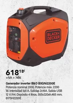 Oferta de Black & Decker - Generador Inverter BXGNi2200E  por 618,18€ en Cadena88