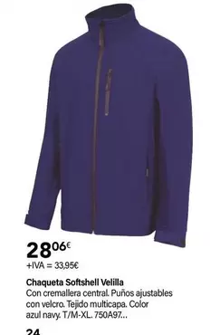 Oferta de Velilla - Chaqueta Softshell  por 28,06€ en Cadena88