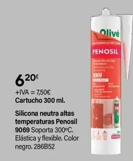 Oferta de Penosil - Cartucho 300 Ml. Silicona Neutra Altas Temperaturas por 6,2€ en Cadena88