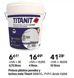 Oferta de Titanit - Pintura Plastica Paredes Y Techos Mate por 16,49€ en Cadena88