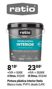 Oferta de Ratio - Pintura Plástica Interior por 8,18€ en Cadena88