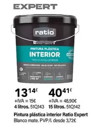 Oferta de Ratio - Pintura Plástica Interior Expert por 13,14€ en Cadena88