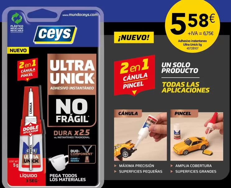 Oferta de Ceys - Adhesivo Instantaneo Ultra Unick por 5,58€ en Cadena88