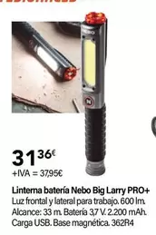 Oferta de Nebo - Linterna Batería Big Larry Pro+ por 31,36€ en Cadena88