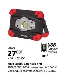 Oferta de Ratio - Foco Bateria LED RFR por 27,23€ en Cadena88