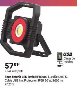 Oferta de Ratio - Foco Batería Led RFR3000 por 57,81€ en Cadena88