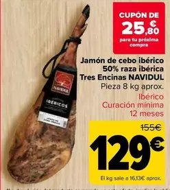 Oferta de Navidul - Jamon De Cebo Iberico 50% Raza Iberica Tres Encinas por 129€ en Carrefour