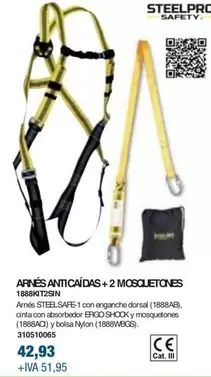 Oferta de Arnés Anticaídas + 2 Mosqletones  por 42,93€ en Coinfer