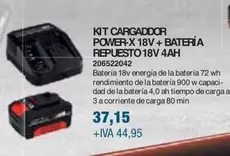 Oferta de Kit Cargaddor Power-x 18v + Batería Repuesto 18v 4ah  por 37,15€ en Coinfer