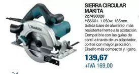 Oferta de Makita - Serra Circular por 139,67€ en Coinfer