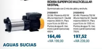 Oferta de Bomba Superficie Multicelular Mistral por 164,46€ en Coinfer