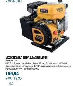 Oferta de Espa - Motobomba Leader MP15 por 156,94€ en Coinfer