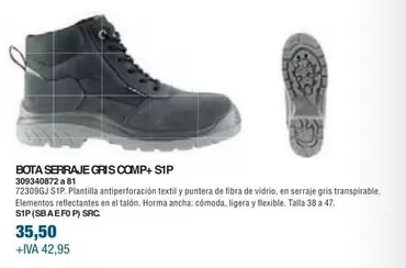 Oferta de Bota Serraje Gris Comp+ S1P por 35,5€ en Coinfer