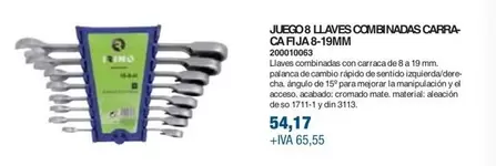 Oferta de Juego 8 Llaves Combinadas Carra- Ca Fija 8-19mm por 54,17€ en Coinfer