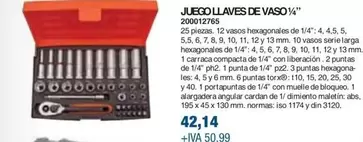 Oferta de Juego Llaves De Vaso¼"  por 42,14€ en Coinfer