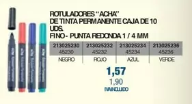 Oferta de Rotuladores "Acha" De Tinta Permanente Caja De 10 Uds. Fino-punta Redonda 1/4 Mm  por 1,57€ en Coinfer