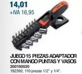 Oferta de Juego 15 Piezas Adaptador Con Mango Puntas Y Vasos por 14,01€ en Coinfer