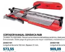 Oferta de Cortador Manual Cerámica Rubi por 573,55€ en Coinfer