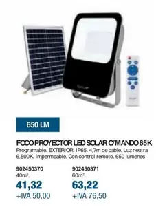 Oferta de Solar - Foco Proyector Led  C/mando65k por 41,32€ en Coinfer